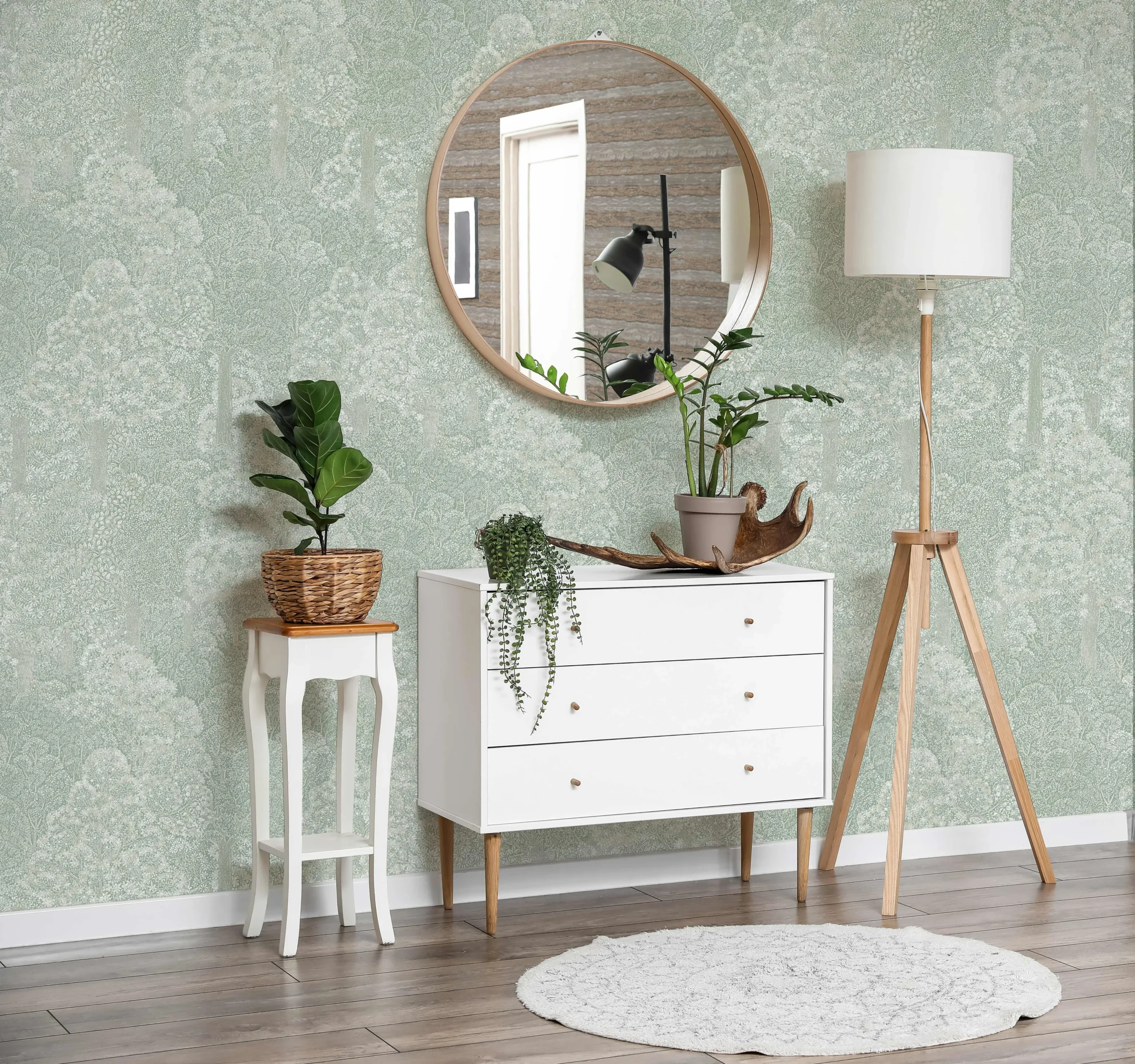 Green Embossed Wallpaper – Botanical Charm (24107-2)